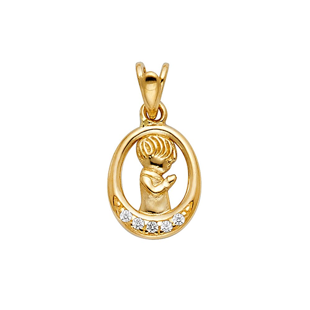 14K Yellow Gold Mini Small Cz Boy Praying Charm Pendant